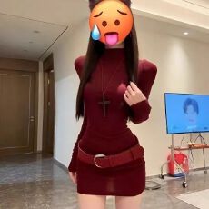 批发韩系辣妹半高领红色长袖<b class='q'>连衣裙</b>女秋季<b class='q'>气质</b>性感紧身打底包臀短裙子