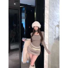 批发设计感修身辣妹飘带长袖<b class='q'>T</b><b class='q'>恤</b>女秋冬休闲套装毛毛包臀半身裙两件套