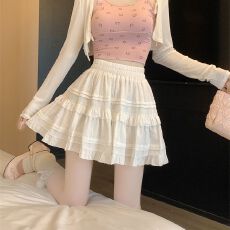 批发法式<b class='q'>甜美</b>白色蛋糕半身裙女夏季辣妹高腰a字裙小众气质显瘦短裙子