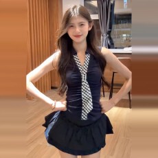 批发学院风Polo无袖连衣裙子女夏季2026新款韩系修身收腰a字短裙套装