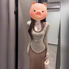 批发纯欲风不规则条纹长袖T恤罩衫上衣秋季打底鱼尾连衣裙两件套套装