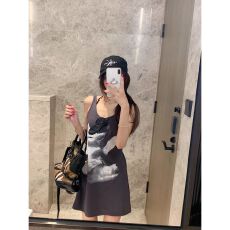 批发夏季辣妹风大领口绑带设计感纯欲吊带裙新款<b class='q'>可爱</b>猫咪印花背心裙子