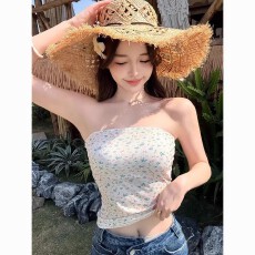 批发夏季新款度假海边约会抹胸背心女洋气碎花甜辣精致<b class='q'>百搭</b>抹胸上衣