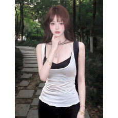 批发夏季设计感外穿无袖背心修身显瘦上衣美式辣妹风吊带罩衫两件套女