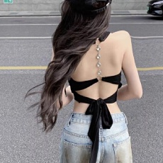 后背绑带挂脖吊带背心女外穿夏泰式辣妹性感露背抹胸性感小上衣