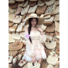 批发法式杏色一字肩雪纺衬衫女夏季纯欲辣妹气质短款<b class='q'>收腰</b>绝美露肩上衣
