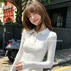 批发日系学院风白色<b class='q'>娃娃领</b>长袖<b class='q'>T</b><b class='q'>恤</b>女早秋网红新款显瘦修身打底衫上衣
