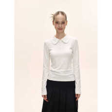 批发白色<b class='q'>娃娃领</b>包扣长袖<b class='q'>T</b><b class='q'>恤</b>百搭减龄显瘦内搭秋季新款修身显瘦打底衫