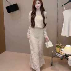 批发纯欲风蕾丝收腰显瘦长袖连衣<b class='q'>裙</b><b class='q'>裙</b>女秋冬新款小香风气质修身包臀<b class='q'>裙</b>