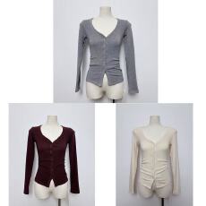 批发NSS COLLECTION 心动韩女 显胸纽扣tee内搭修身打底衫v领<b class='q'>长袖</b>上衣