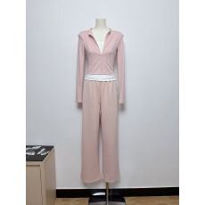 批发若语定制 轻氧日常 假两件撞色上衣+<b class='q'>裤</b>子套装春季新款<b class='q'>修身</b>休闲风