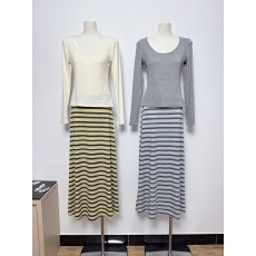 批发【HuiHui】<b class='q'>韩国</b>东大门新款显瘦百搭高腰条纹半身裙长裙（D0345）