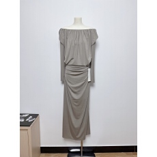 批发F PROJECT【维纳斯】悬垂褶皱立裁一字肩上衣女/开叉半身裙套装