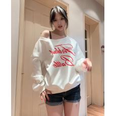 批发现货高品质曼巴棉300克美式复古印花斜肩卫衣女秋<b class='q'>冬</b>宽松上衣