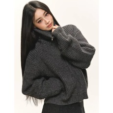 批发aneae高领毛衣外套女<b class='q'>春</b>秋季新款慵懒高级感拉链保暖针织上衣