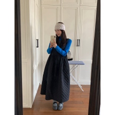 批发公主既视感韩系休闲宽松无袖菱格夹棉背心连衣<b class='q'>裙</b>秋冬