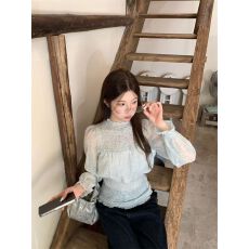 批发原版面料通勤简约百搭秋季绿色圆领雪纺收腰显瘦<b class='q'>防晒</b>长袖上衣女