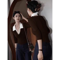 批发原版面料软糯羊绒230克1*1 独特漂亮蕾丝衬衫<b class='q'>长袖</b>t恤女上衣打底