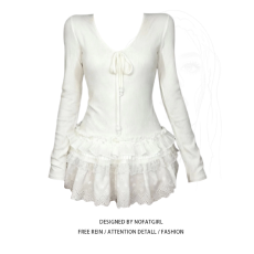 原版螺纹德绒270克 法式甜美V领蕾丝边高级感时尚上衣