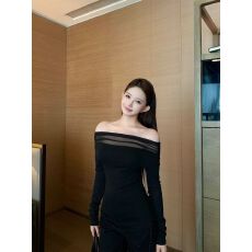 批发人棉磨毛纯欲风性感<b class='q'>露肩</b>网纱绑带上衣法式一字肩长袖<b class='q'>T</b><b class='q'>恤</b>打底衫女