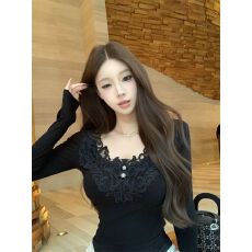 批发2025新款<b class='q'>秋</b>冬韩版时尚设计感辣妹V领加绒短款长袖打底衫上衣