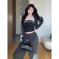 批发2025<b class='q'>新款</b>随心裁莫代尔260克 韩系绑带波点<b class='q'>背心</b>女上衣两件套