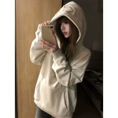 批发国潮牌情侣装灰色重磅卫衣女秋冬连帽宽松加绒加厚字母毛巾绣外套