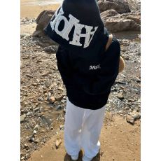 批发国潮牌情侣装灰色重磅卫衣女秋冬连帽宽松加绒加厚字母毛巾绣外套