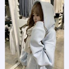 批发美式早秋装连帽卫衣<b class='q'>短</b>外套女2024年新款宽松慵懒风小个子薄款开衫