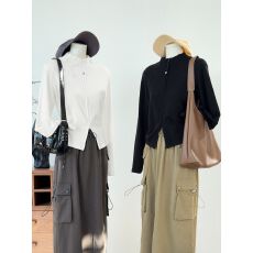 批发原版面料40支<b class='q'>纯棉</b>罗纹210克 设计感双拉链立领长袖<b class='q'>T</b><b class='q'>恤</b>女上衣