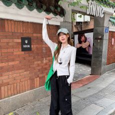 批发原版面料40支<b class='q'>纯棉</b>罗纹210克 设计感双拉链立领长袖<b class='q'>T</b><b class='q'>恤</b>女上衣