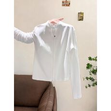 批发原版面料40支<b class='q'>纯棉</b>罗纹210克 设计感双拉链立领长袖<b class='q'>T</b><b class='q'>恤</b>女上衣