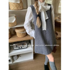 批发灰色<b class='q'>无袖</b>毛呢<b class='q'>背心</b>连衣裙女秋冬季新款法式气质收腰显瘦A字短裙子