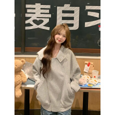 批发好质量原版尺寸双拉链开<b class='q'>衫</b>连帽卫衣外套女秋冬季新款宽松休闲上衣