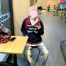 批发格子拼接秋季新款假两件格子连帽卫衣男女学生情侣宽松<b class='q'>外套</b>潮