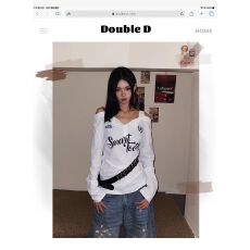 批发美式辣妹露肩设计感吊带拼接长袖T恤<b class='q'>防晒</b>衫