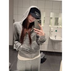 批发穿搭条纹连帽卫衣卫裤套装女秋冬松弛感收腰开衫<b class='q'>外套</b>