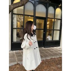 批发2025秋冬韩版撞色翻领气质高级感外套呢子<b class='q'>中长款</b>赫本风毛呢大衣女