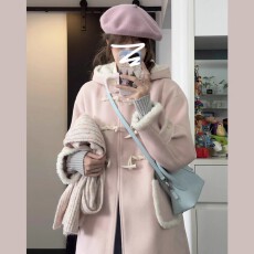 批发甜美温柔毛呢外套女秋冬季2025新款小个子学院风牛角扣大衣<b class='q'>中长款</b>