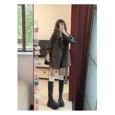 批发英伦风双排扣<b class='q'>中长款</b>风衣女秋装新款小个子宽松显瘦百搭大衣外套