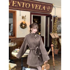 秋冬穿搭韩系立领收腰显瘦咖色呢子大衣女2025新款毛呢外套