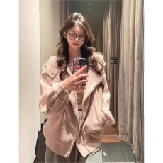 批发韩系粉色减龄高领连帽卫衣外套女秋冬爆款刺绣设计拉链双拉链外套