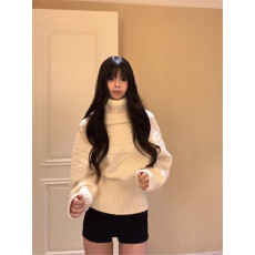 批发韩系白色高领毛衣女2025新款秋冬慵懒高级感蝙蝠袖针织衫<b class='q'>长袖</b>上衣