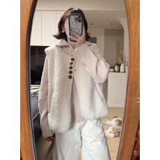 批发韩系棕色仿羊羔毛马甲外套女秋冬季2025新款<b class='q'>百搭</b>叠穿休闲宽松上衣