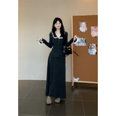 批发2025新款法式气质<b class='q'>蕾丝</b>花边针织连衣裙子女秋冬季内搭毛衣<b class='q'>套装</b>长裙