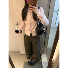 批发韩系减龄蜜桃色开衫外套女2025新款秋季薄款<b class='q'>甜美</b>风显瘦V领针织衫