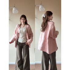 批发慵懒风粉色<b class='q'>毛衣</b>外套女秋冬2025新款韩系高级宽松针织开衫上衣套装