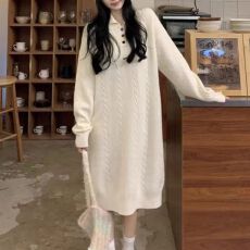 批发宽松毛衣裙2025秋<b class='q'>冬</b>新款慵懒风加厚保暖翻领连衣裙子内搭外穿百搭