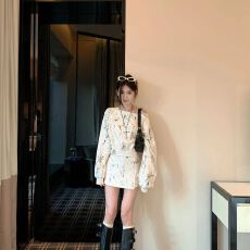 批发曼巴棉 秋季套装设计感斜肩套头卫衣休闲<b class='q'>高腰</b>包臀半身裙两件套女