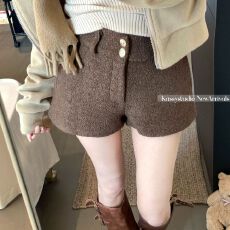 批发600克面料 咖色复古毛呢休闲短<b class='q'>裤</b>冬季百搭直筒<b class='q'>裤</b>a字热<b class='q'>裤</b>包臀<b class='q'>裤</b>子